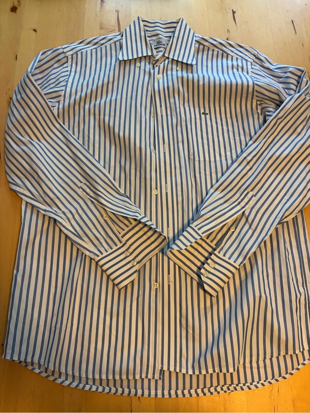 Lacoste Men’s White Shirt with Blue Vertical Stripes